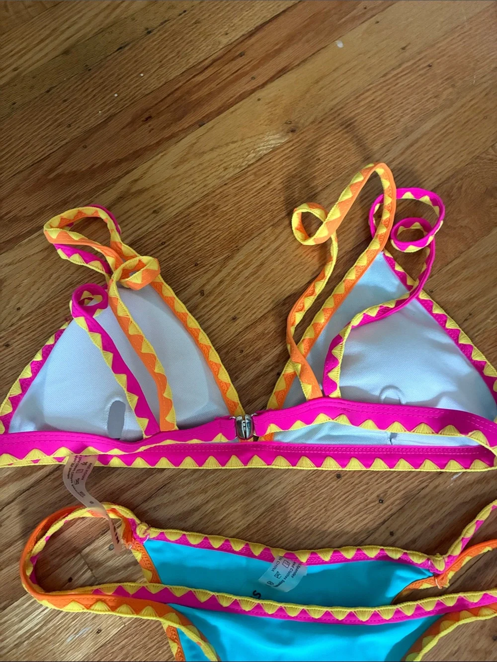 SHEIN Turquoise Bikini with Pink & Yellow Trim